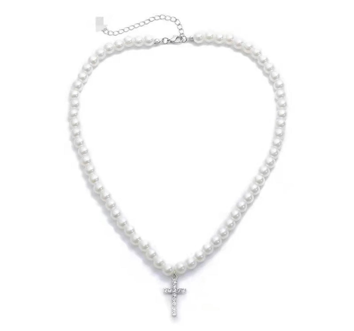 Stylish Pearl Cross Necklace