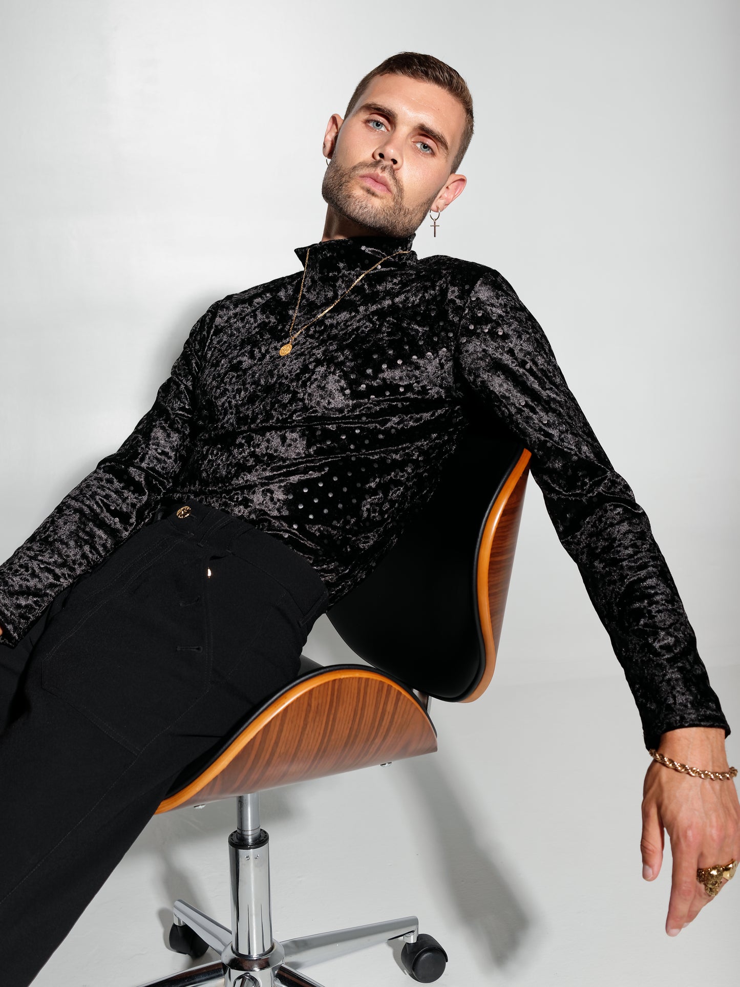 BMW Black Polkadot Long Sleeve Turtleneck Slim Fit